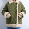 Topshop faux suede shearling oversized car coat in olive green