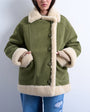 Topshop faux suede shearling oversized car coat in olive green