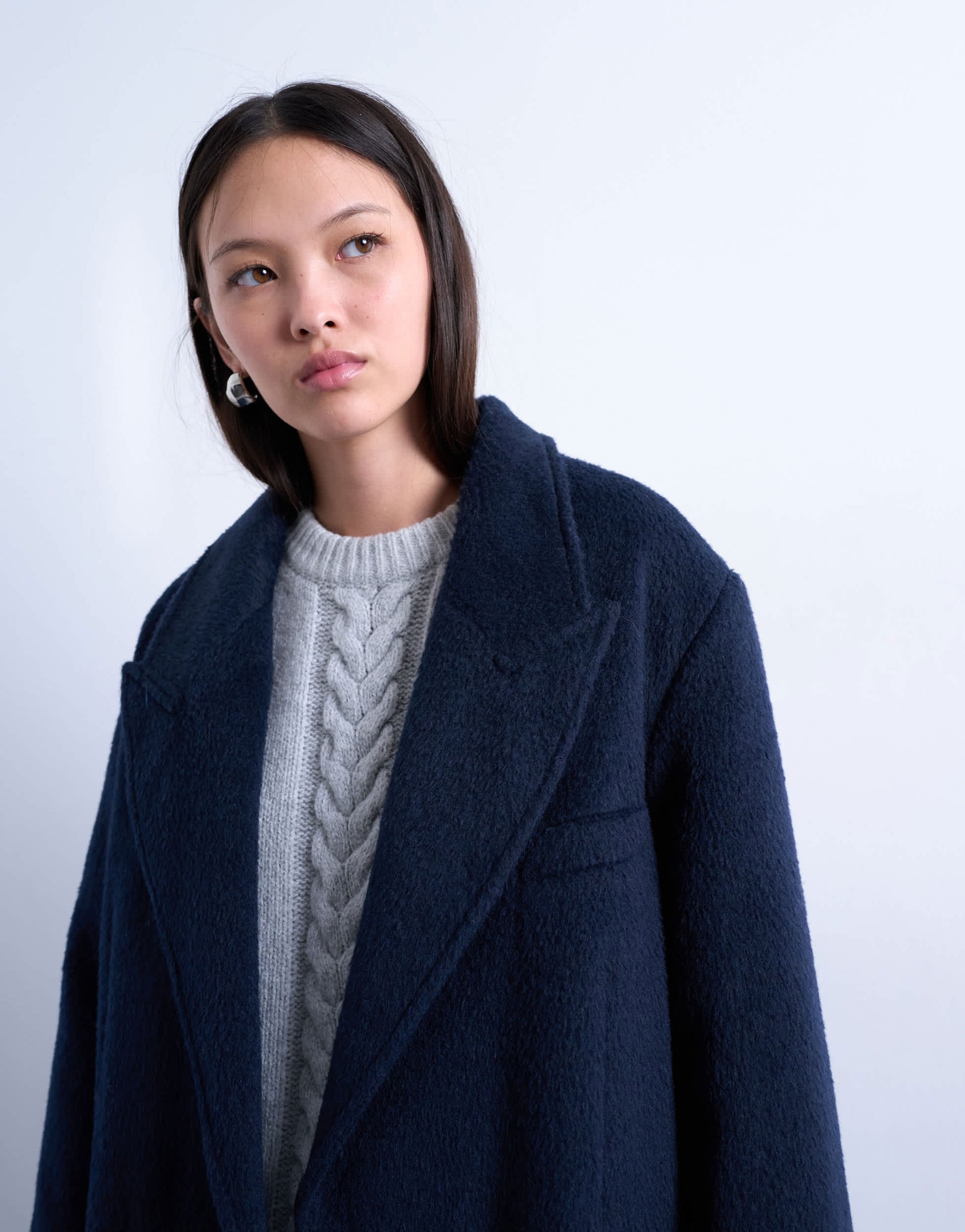 Topshop 3 button brushed coat with wool in navy