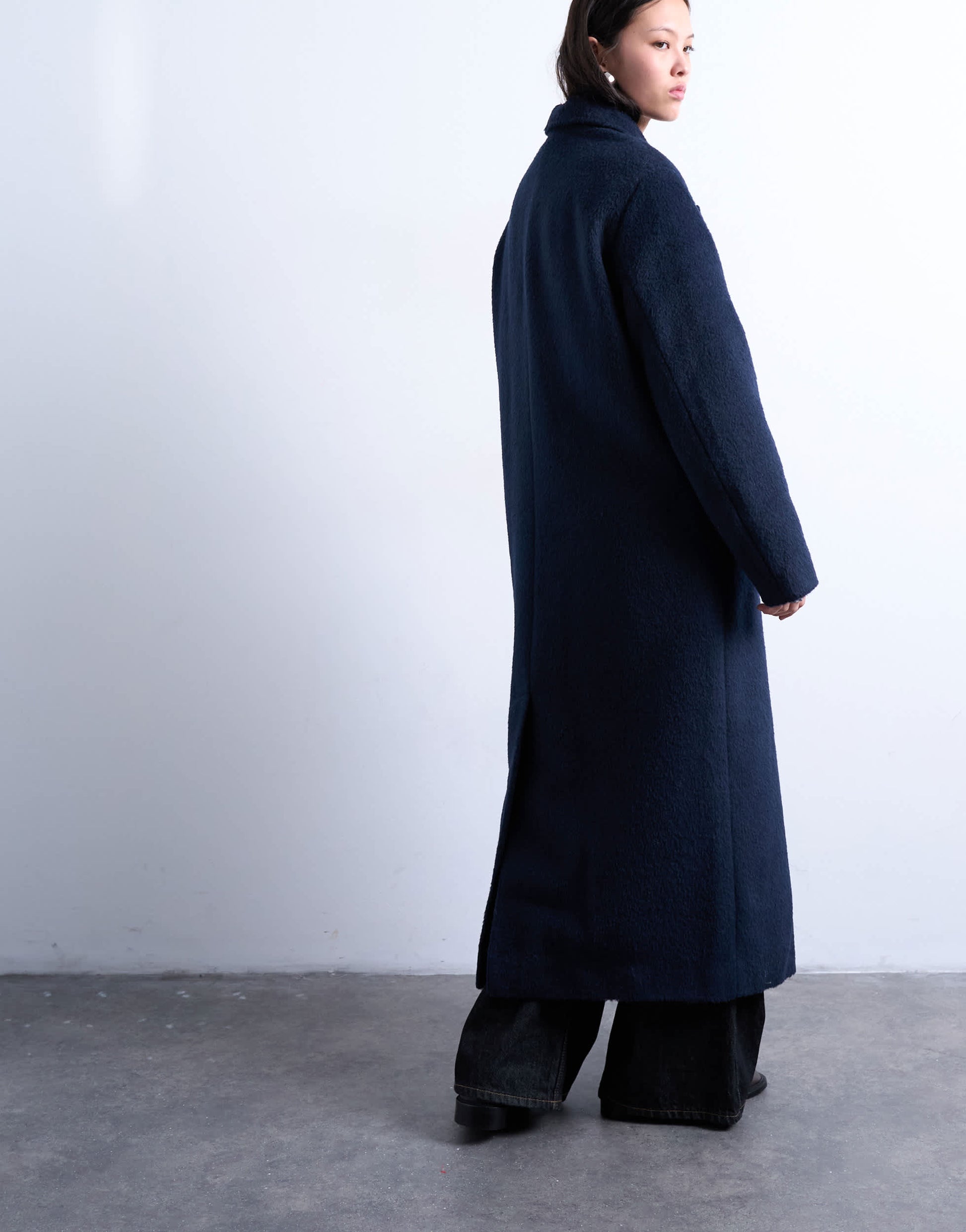 Topshop 3 button brushed coat with wool in navy