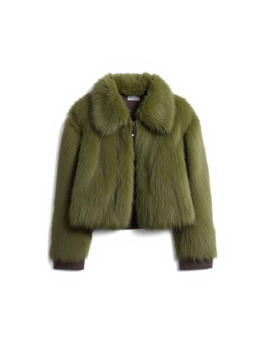 Topshop faux fur zip thru bomber jacket in olive