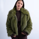 Topshop faux fur zip thru bomber jacket in olive