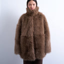 Topshop faux fur funnel neck mid length coat in mink