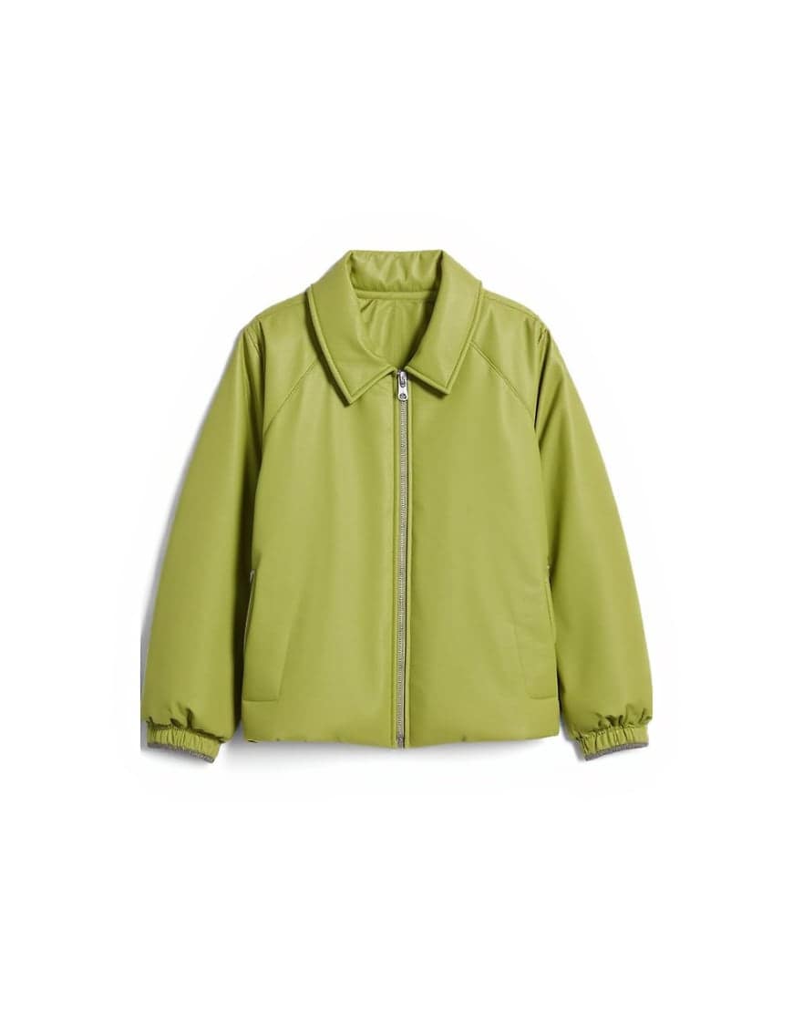 Topshop faux leather padded puffer jacket in sage