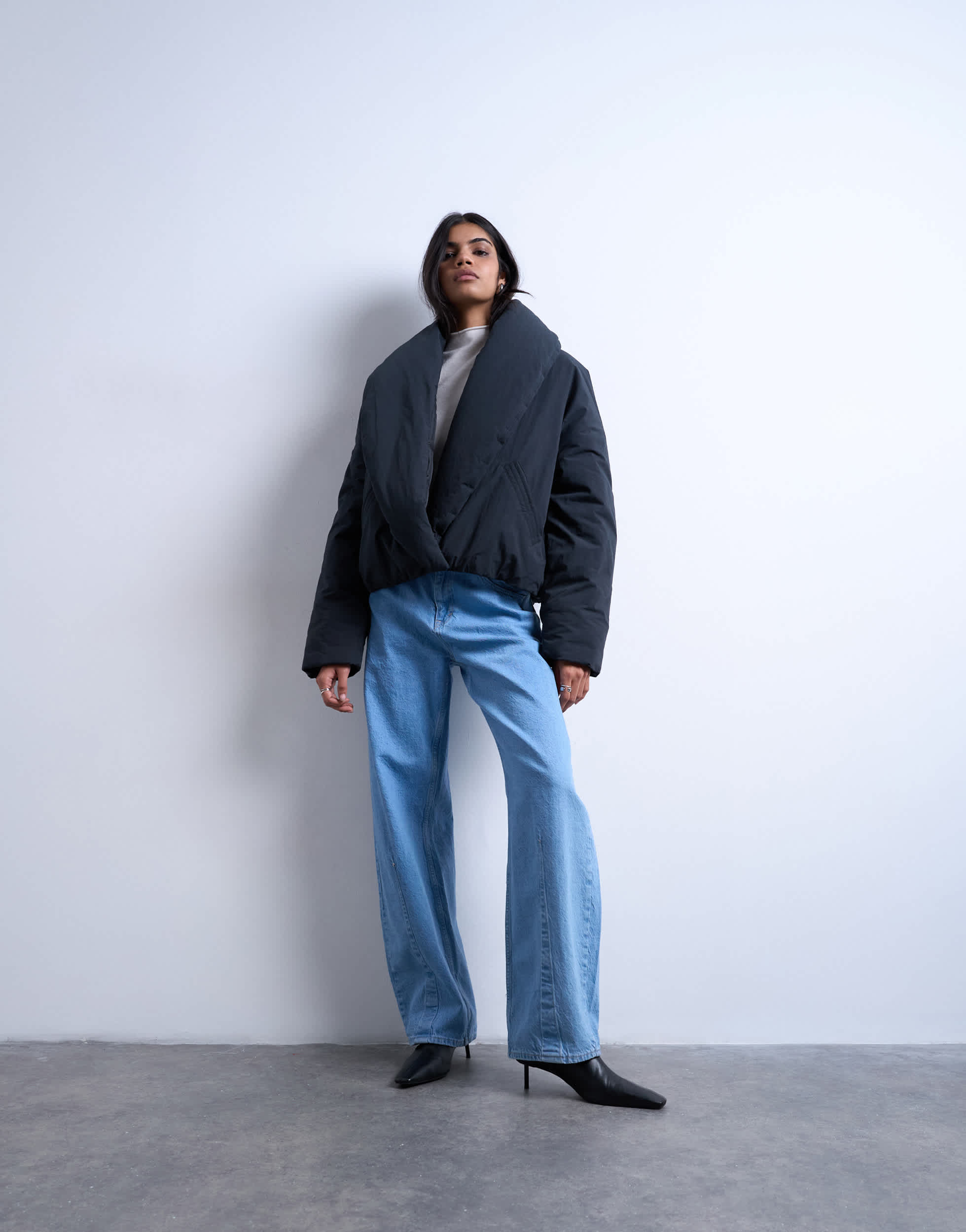 Doudoune châle matelassée Topshop en noir délavé