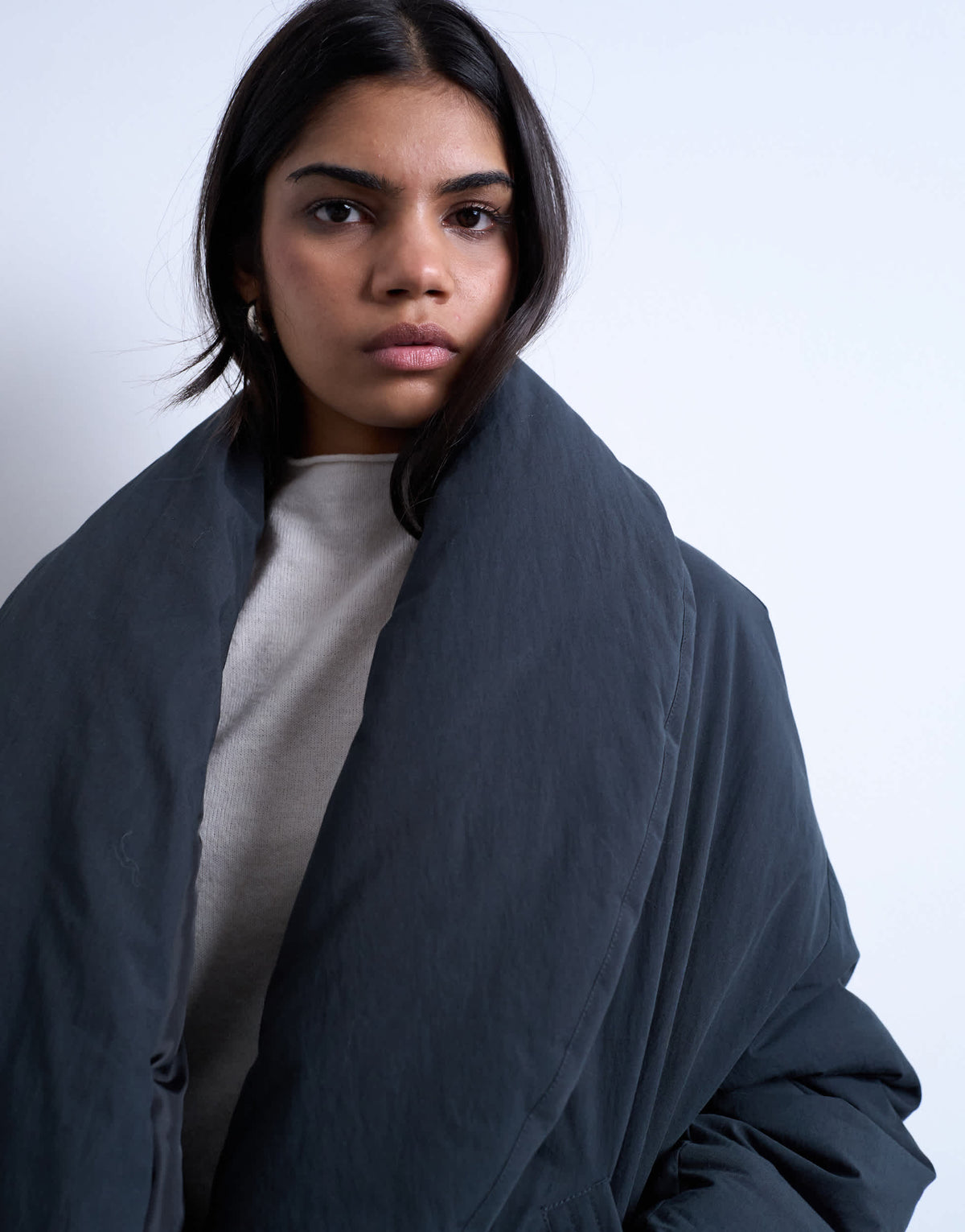 Topshop padded shawl puffer jacket in washed black