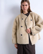 Topshop ovoid short shearling double breasted jacket in cream