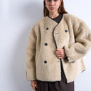Topshop ovoid short shearling double breasted jacket in cream