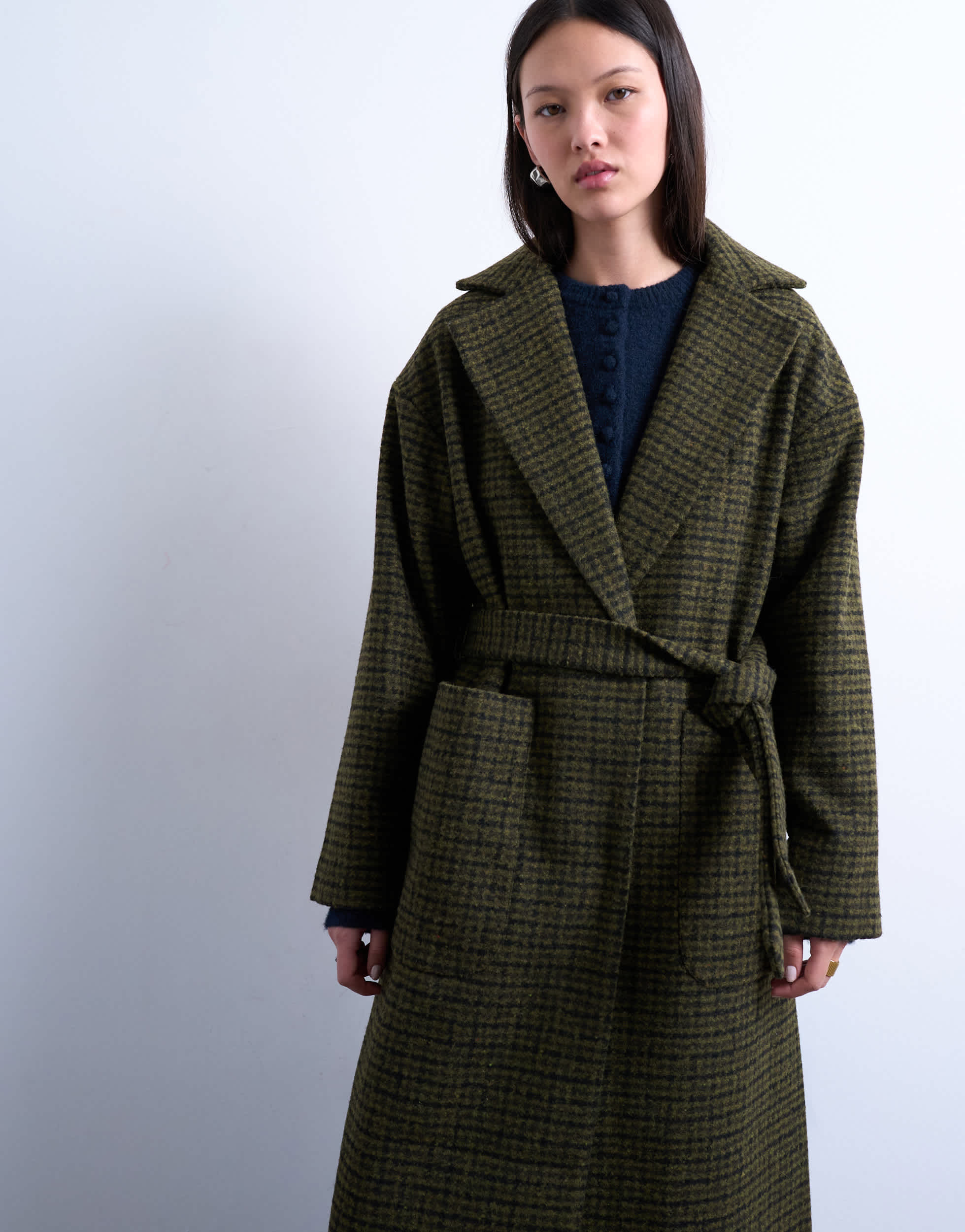 Topshop brushed formal coat in green check