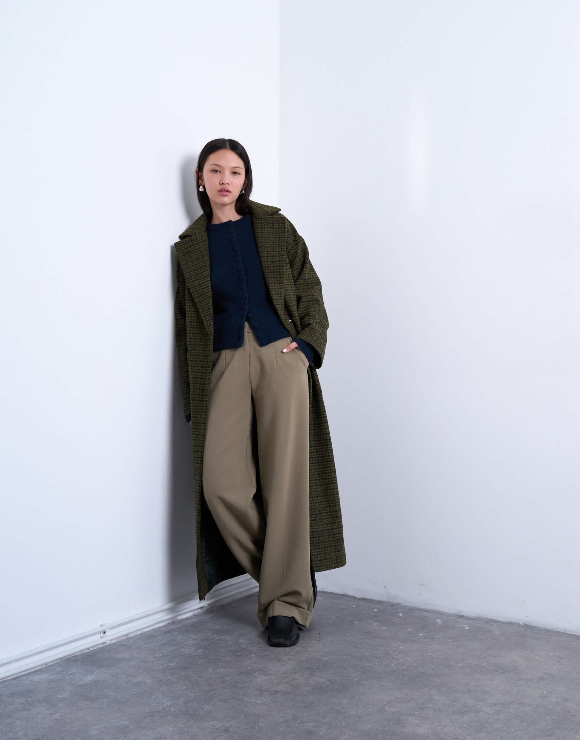 Topshop brushed formal coat in green check