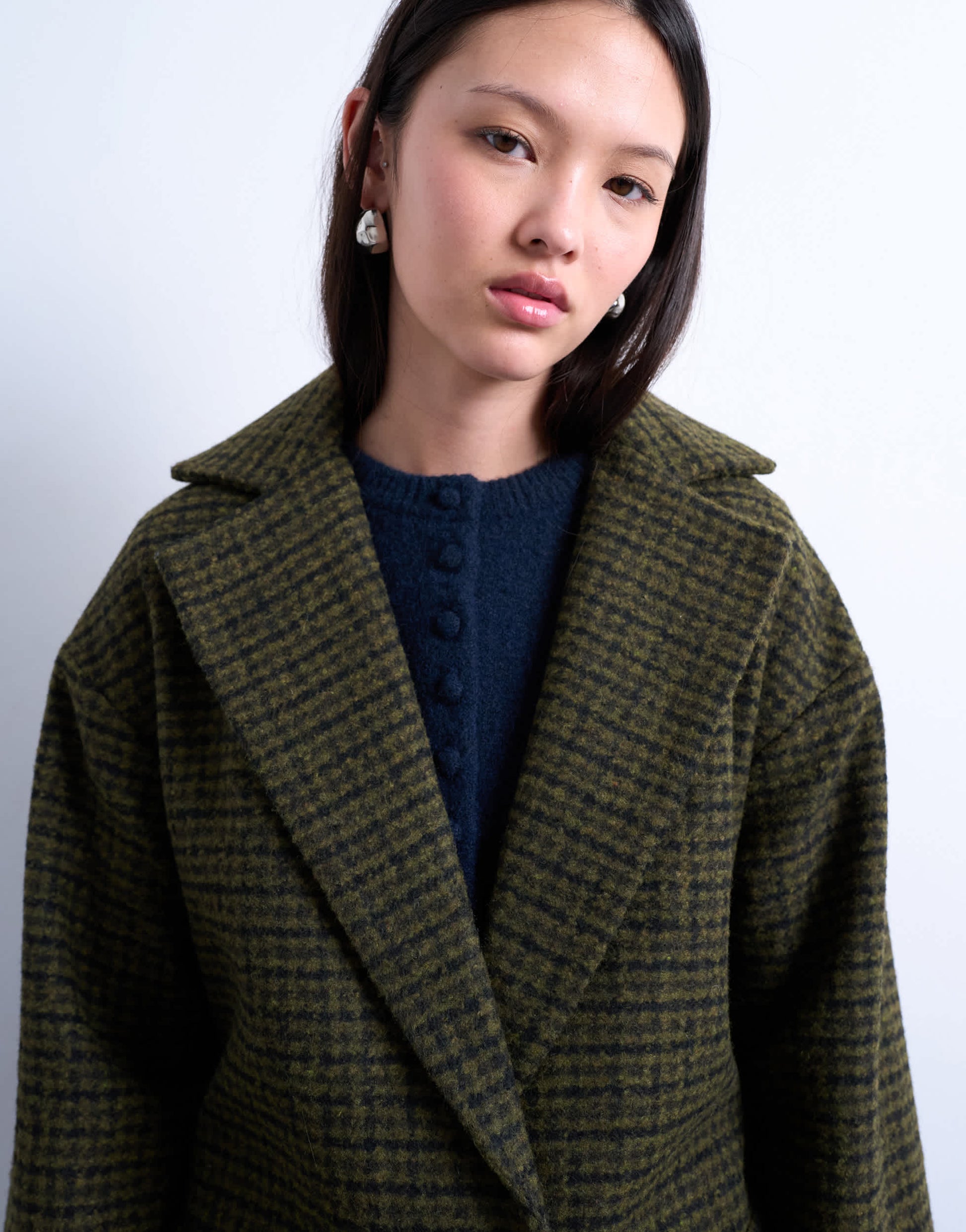 Topshop brushed formal coat in green check
