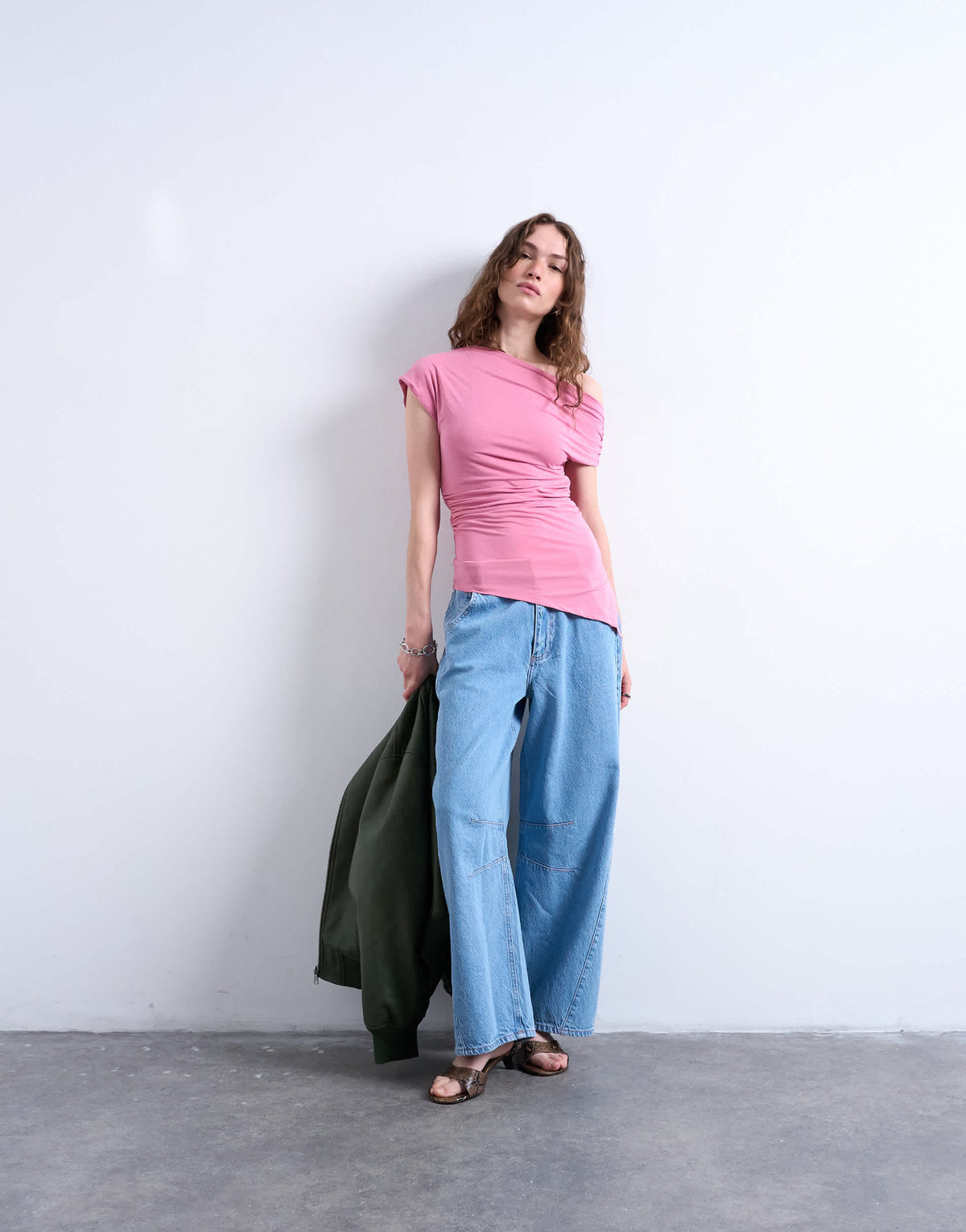 Topshop asymmetric one shoulder top in pink