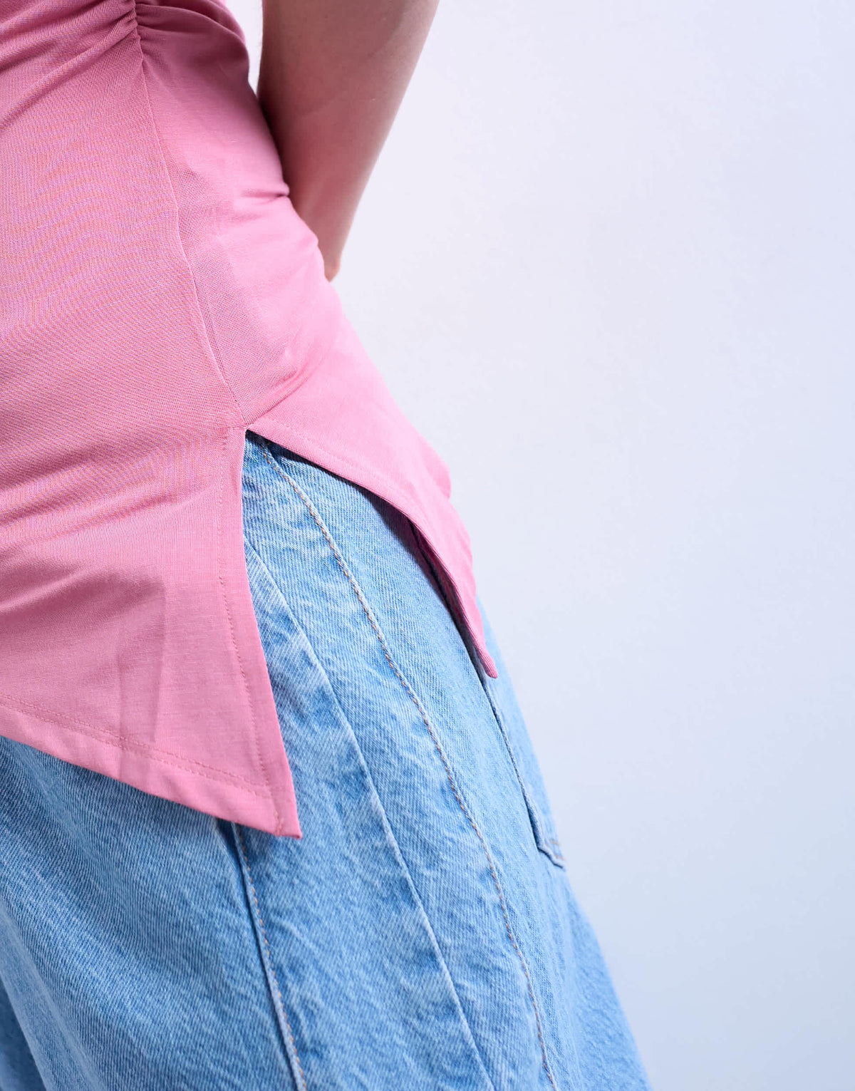 Topshop asymmetric one shoulder top in pink