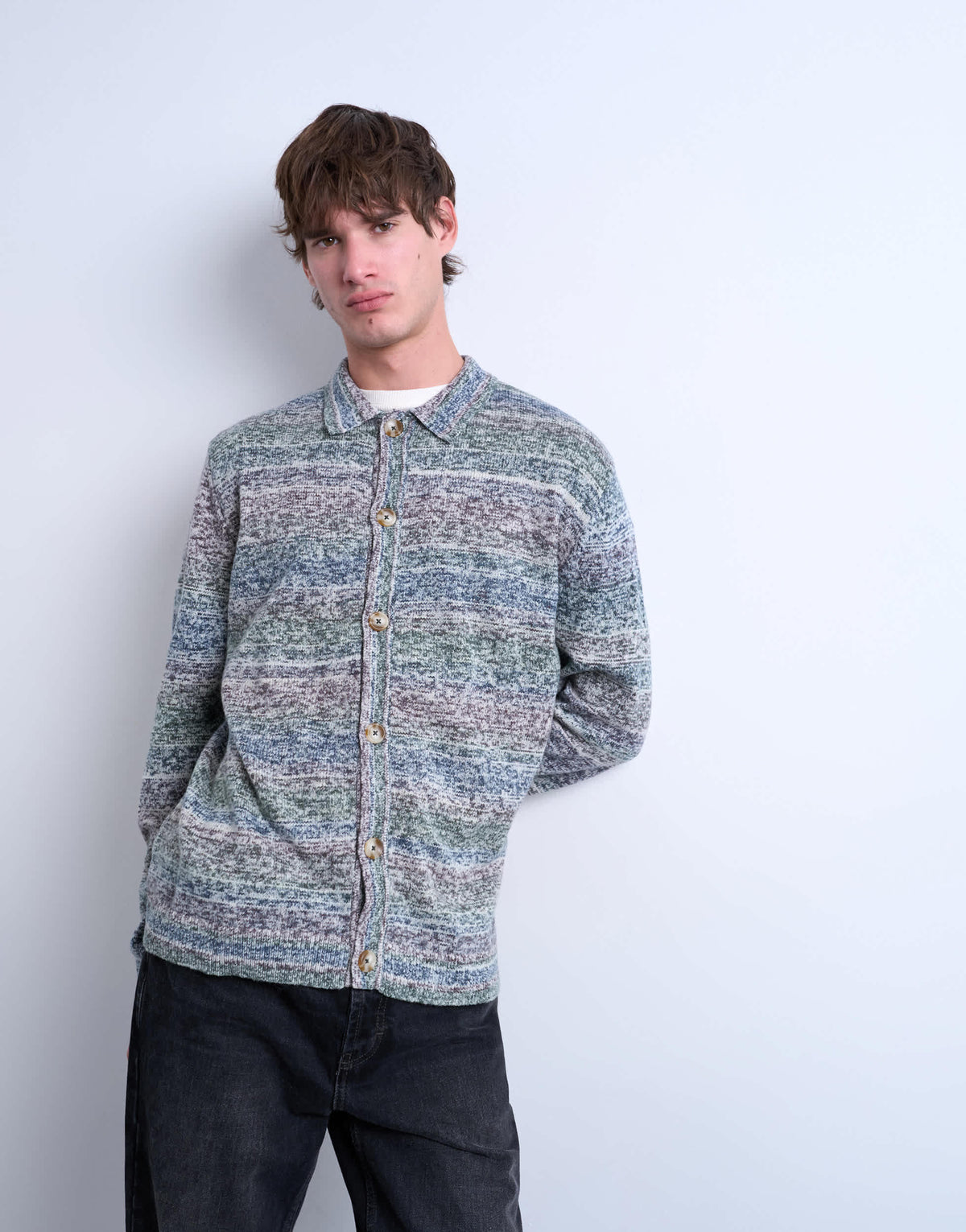 Topman regular fit button polo with space-dye knit in multi