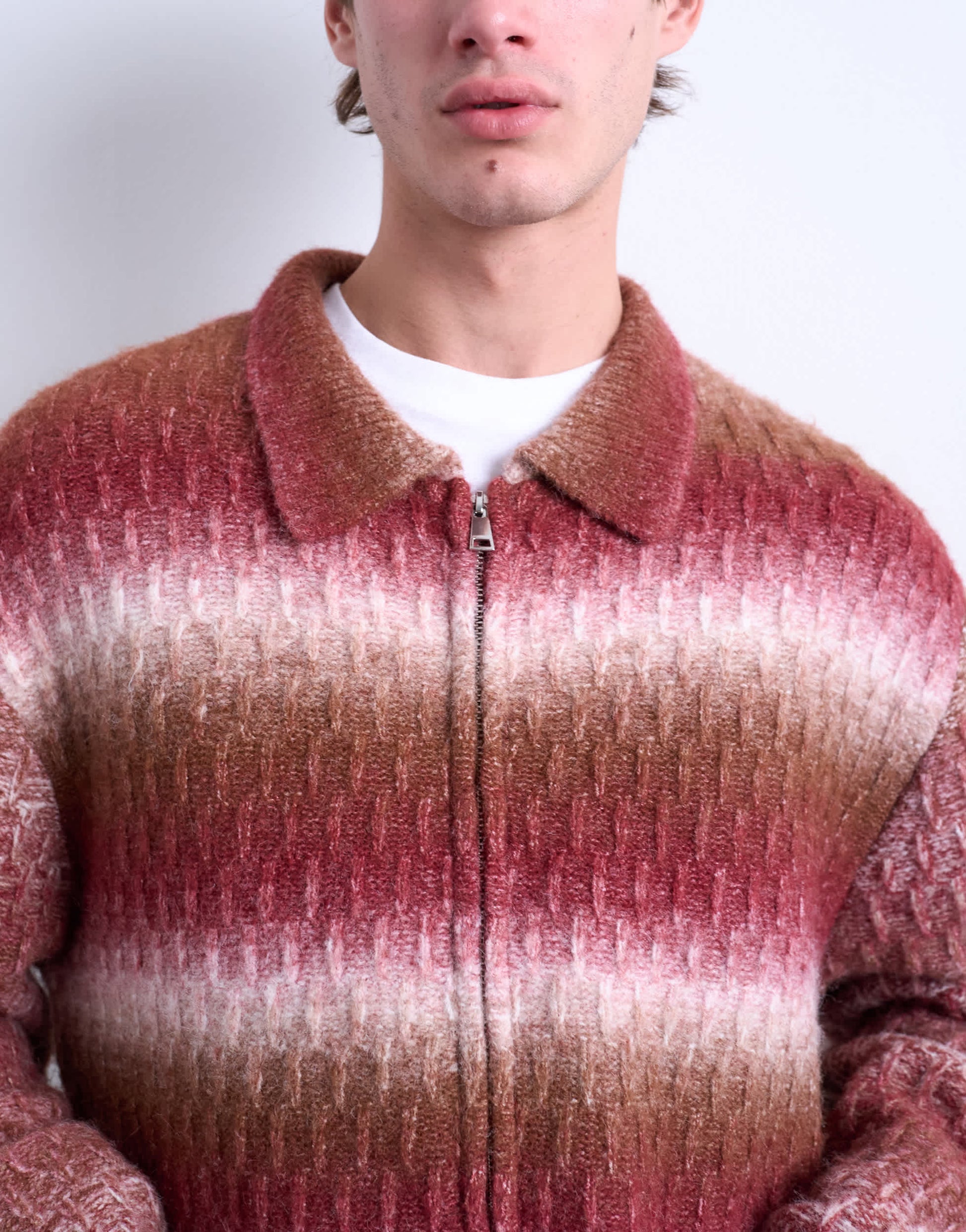 Topman knitted blend zip through cardigan in brown