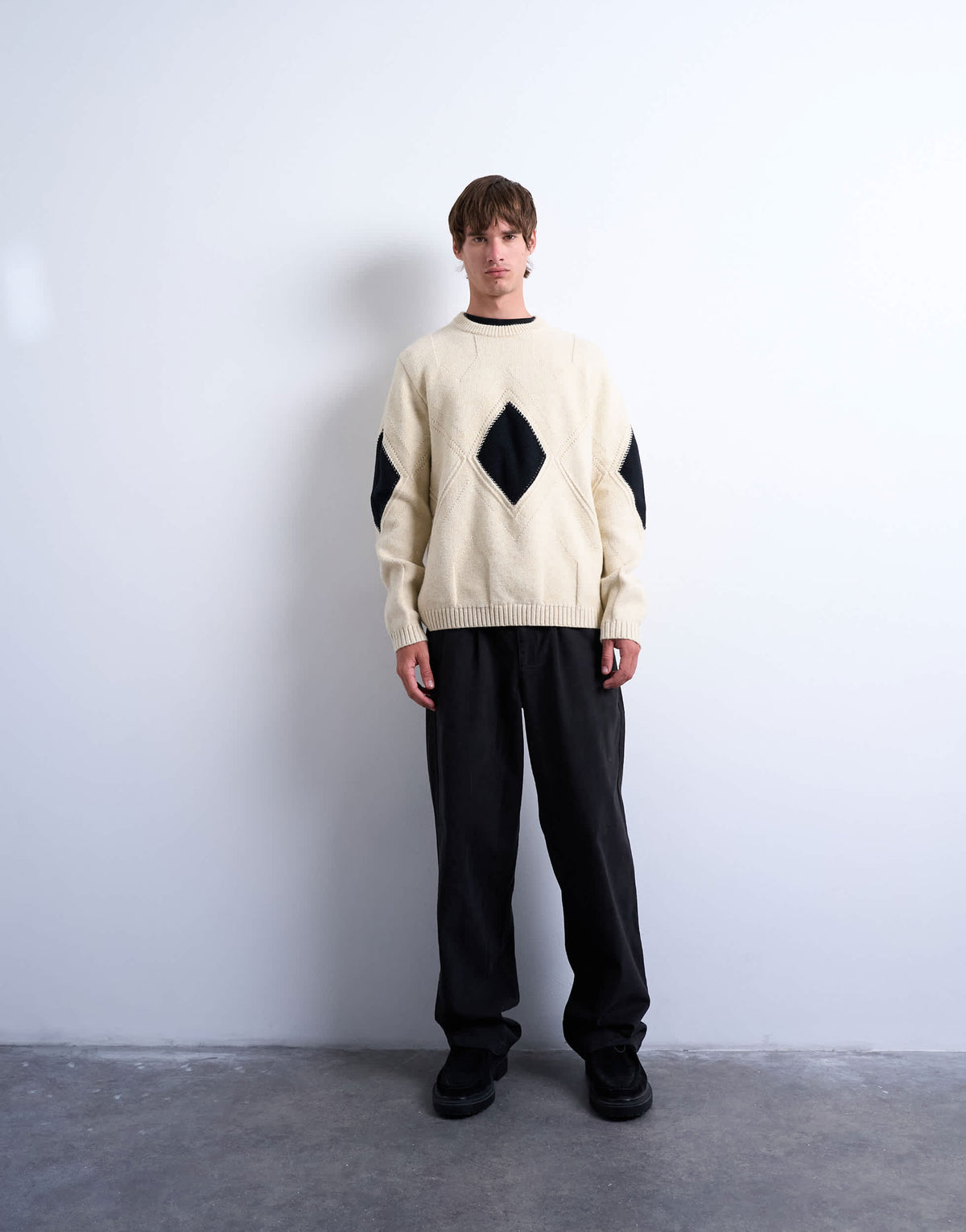 Topman diamond knitted jumper in ecru