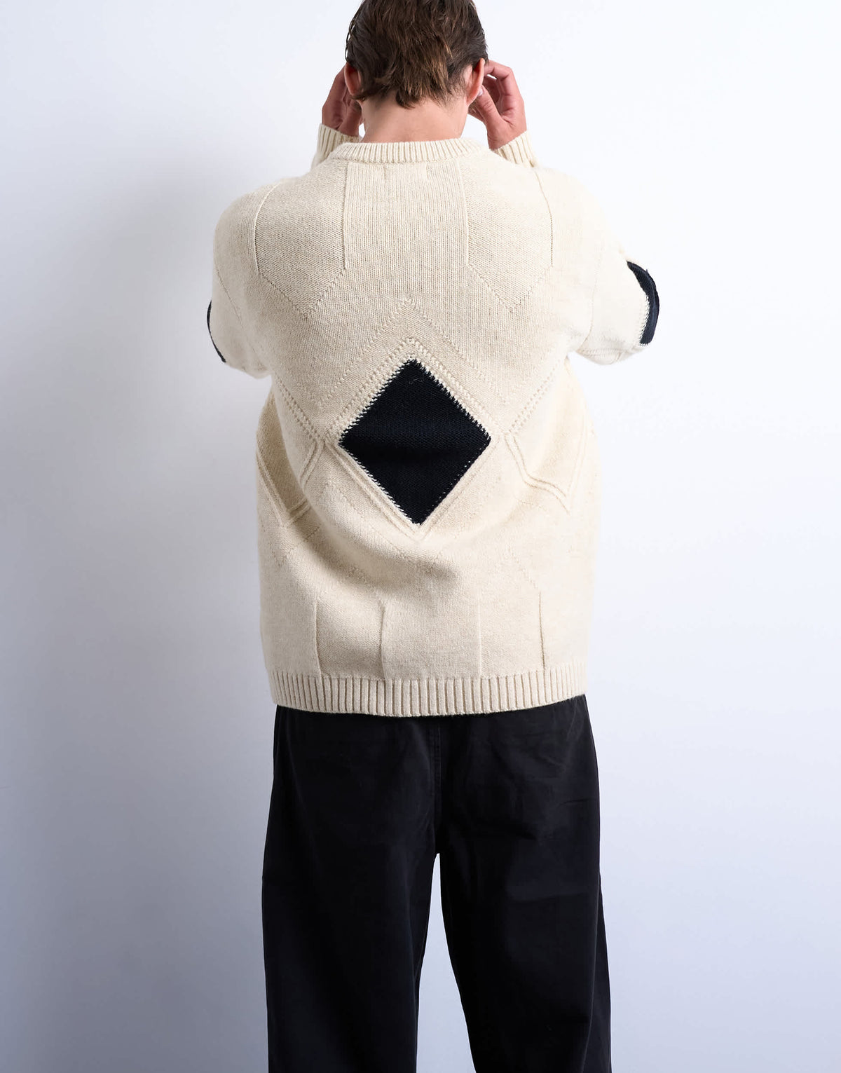 Topman diamond knitted jumper in ecru