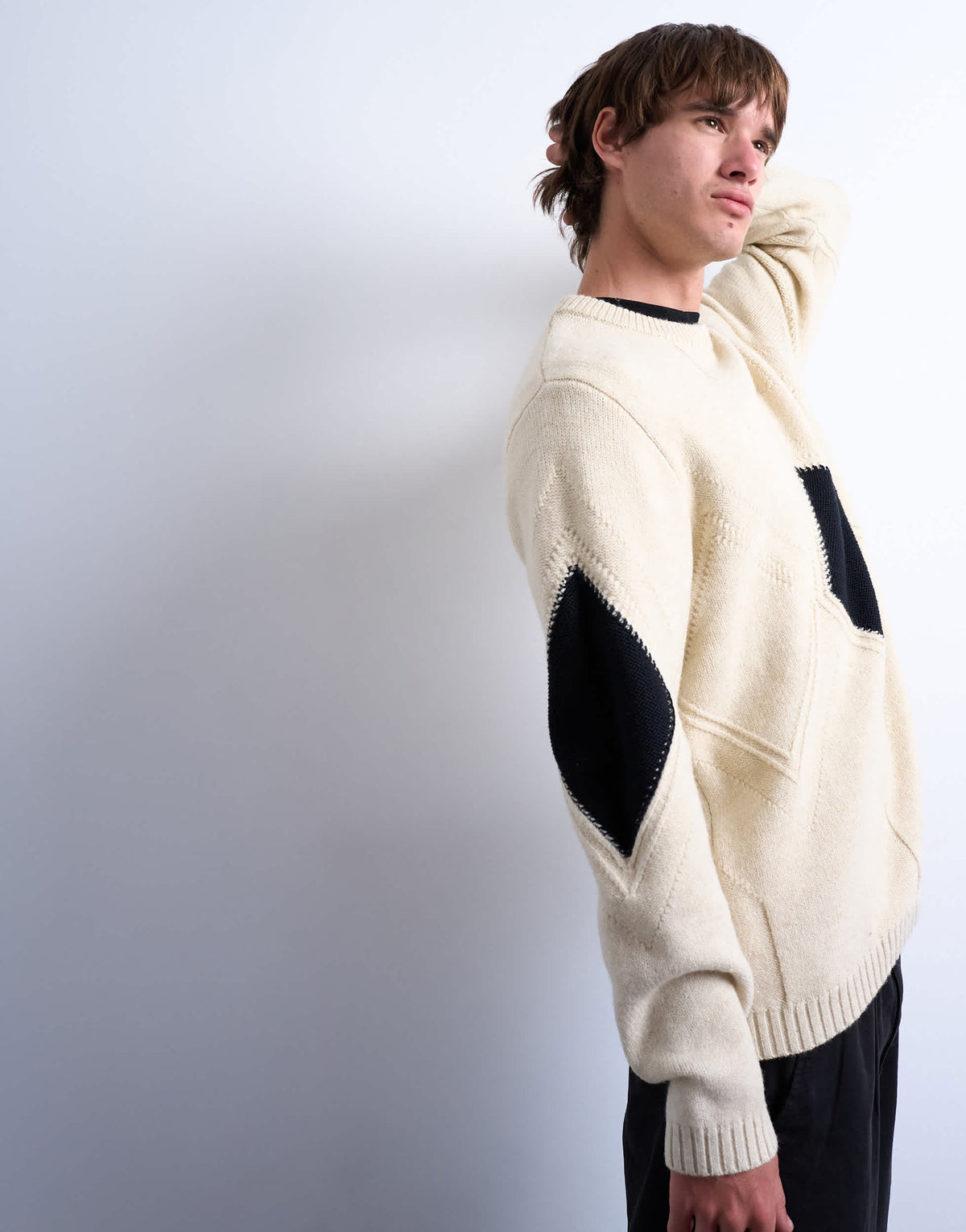 Topman diamond knitted jumper in ecru