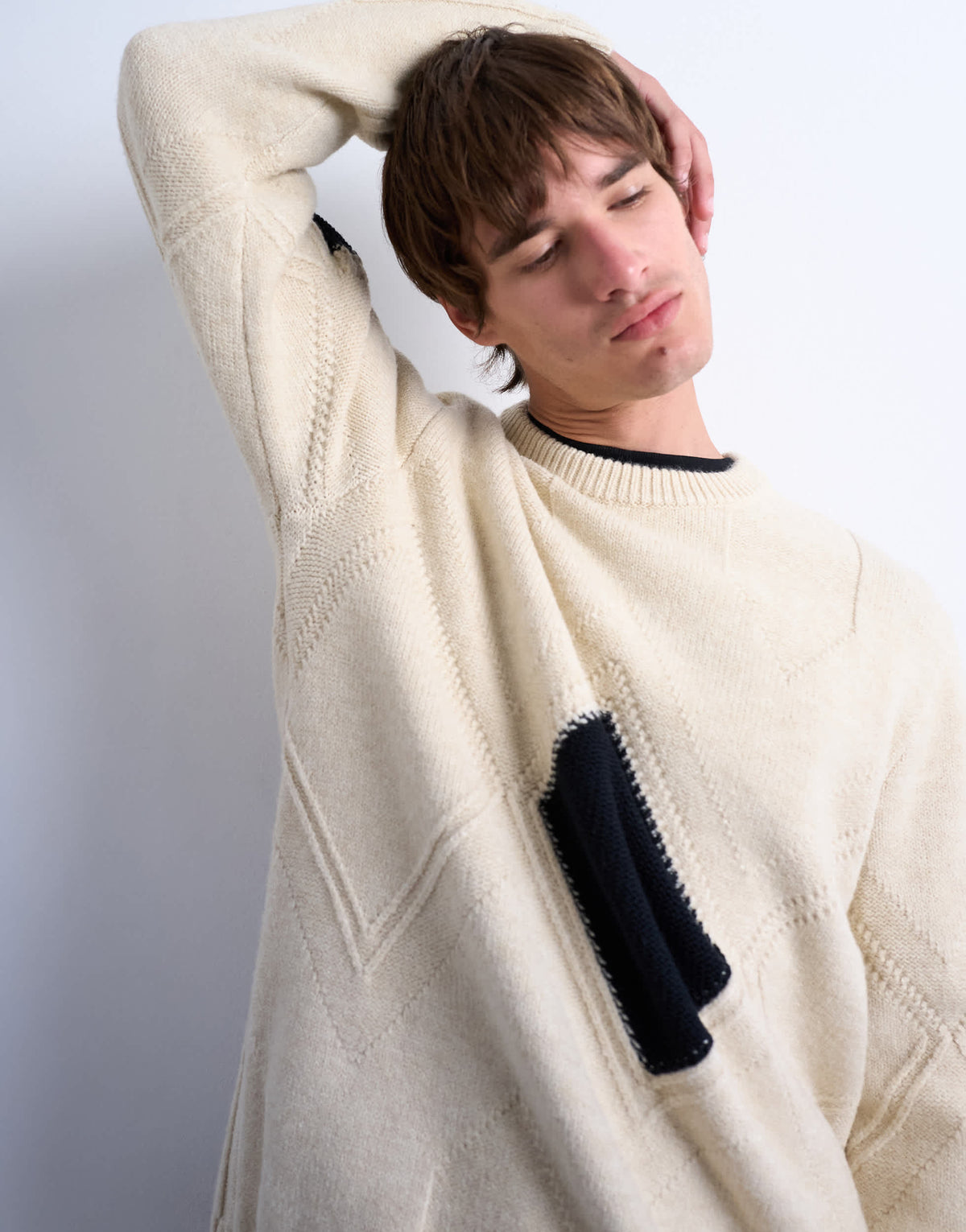 Topman diamond knitted jumper in ecru