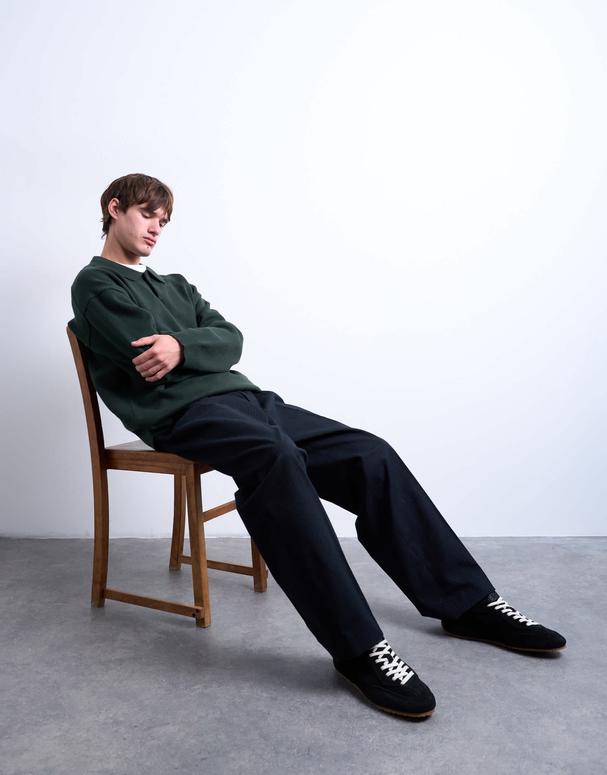 Topman knitted smart polo jumper in dark green