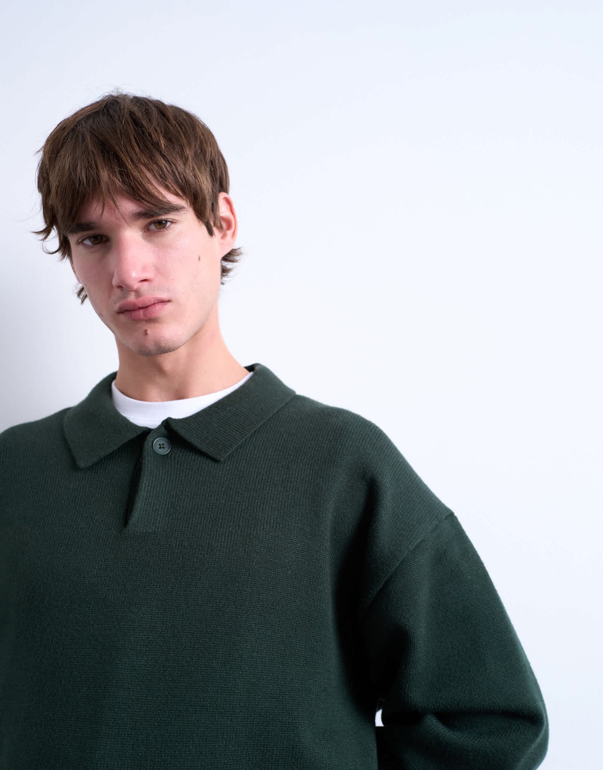 Topman knitted smart polo jumper in dark green