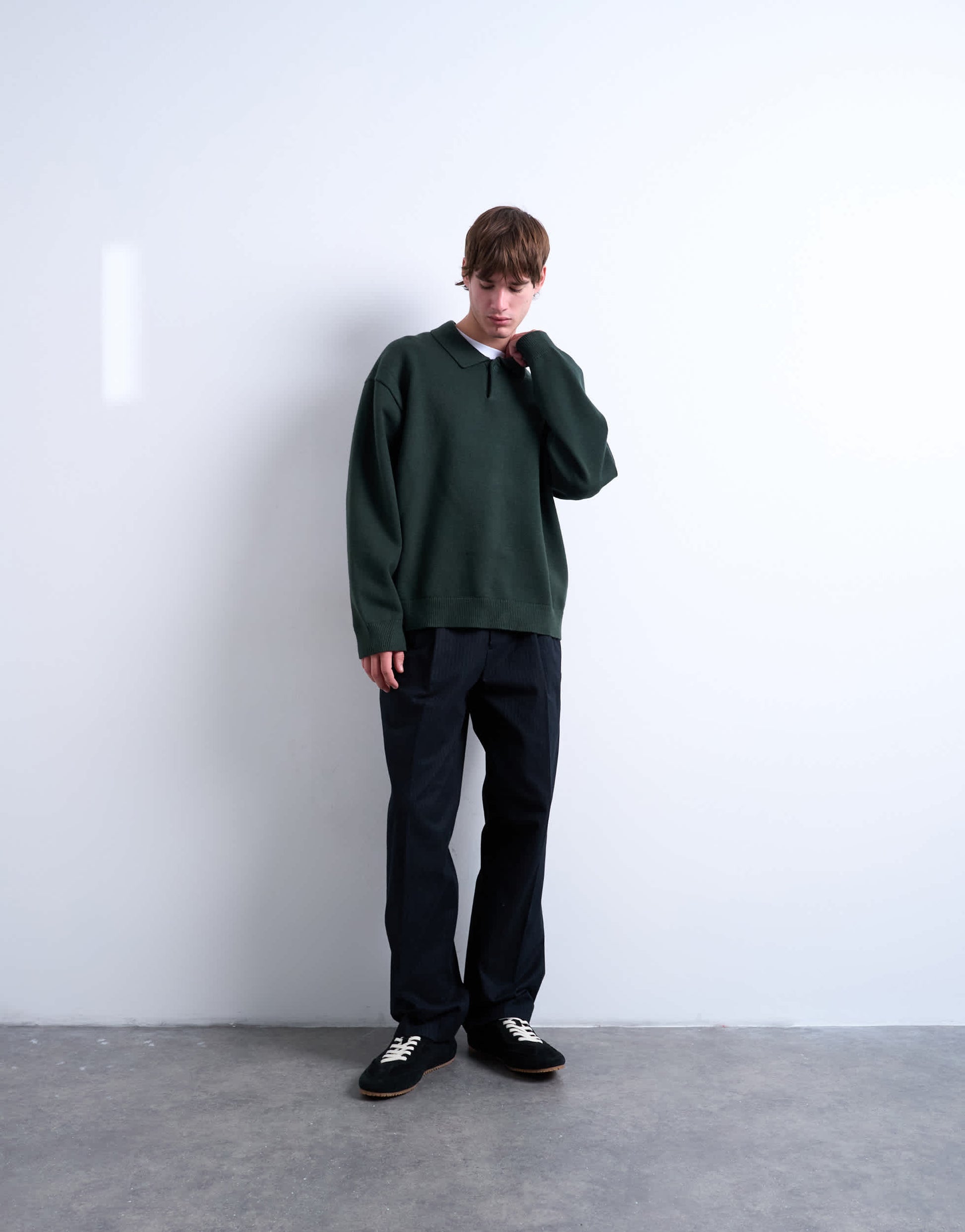 Topman knitted smart polo jumper in dark green
