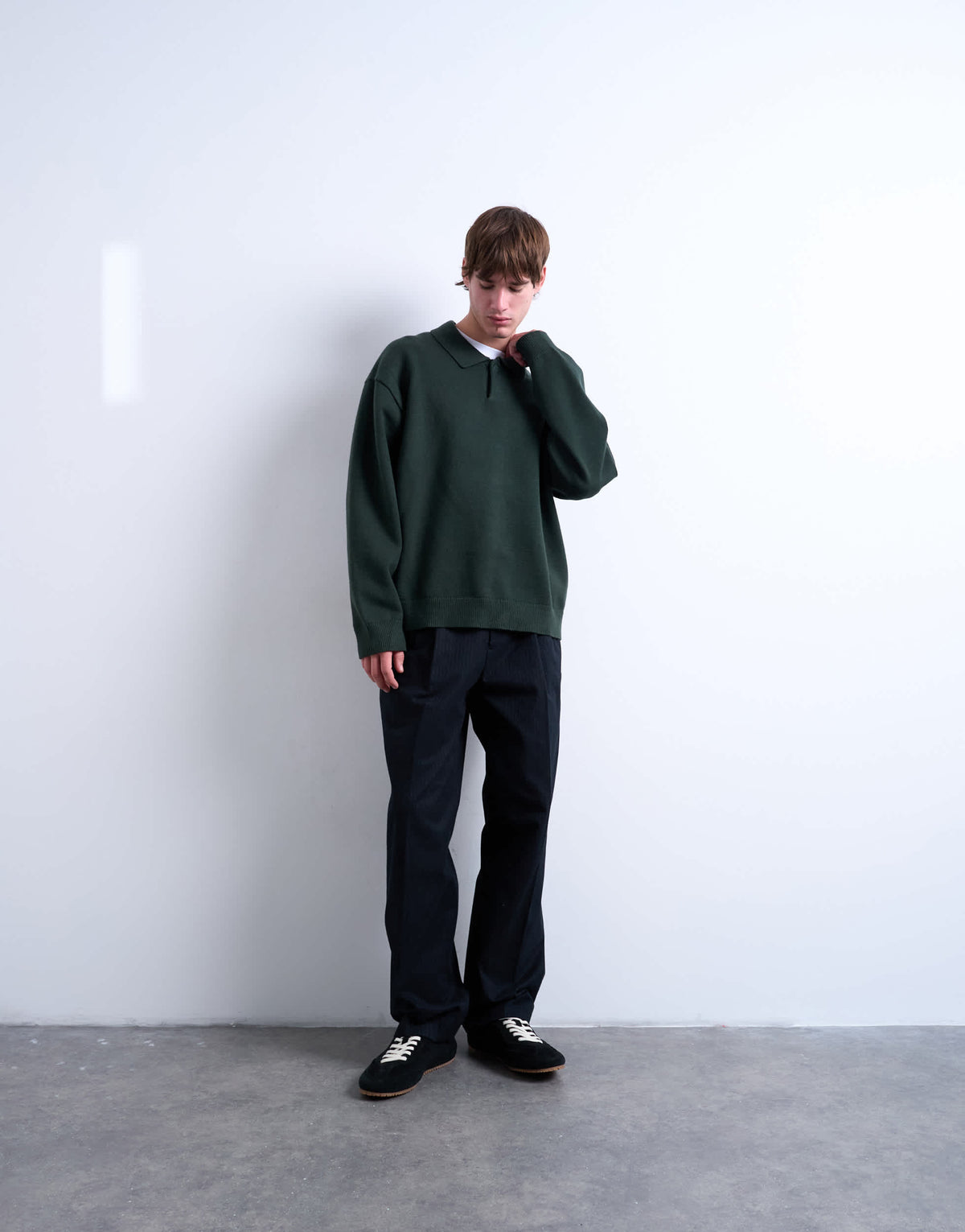 Topman knitted smart polo jumper in dark green