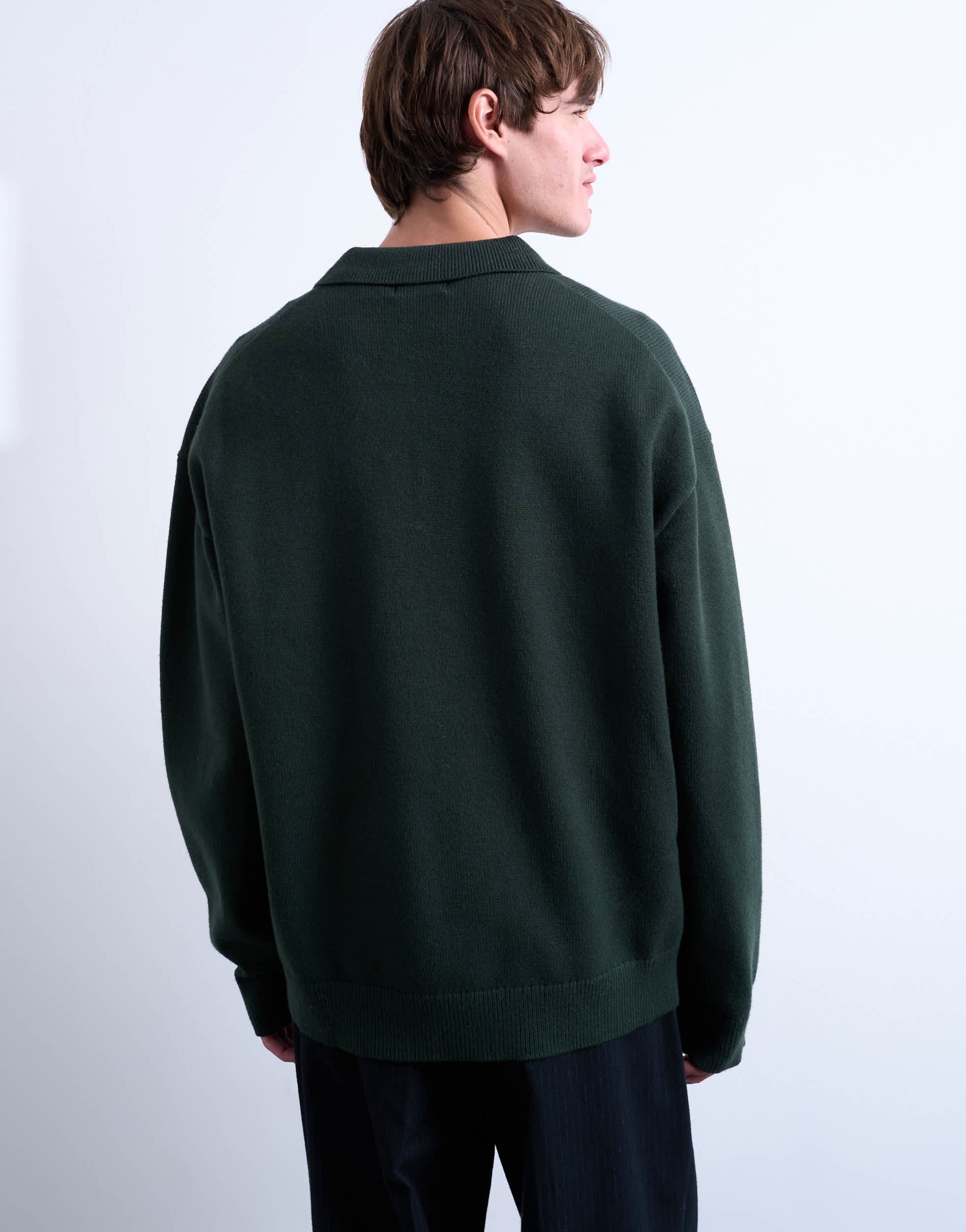 Topman knitted smart polo jumper in dark green