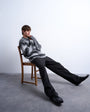 Topman knitted blend zip through cardigan in grey
