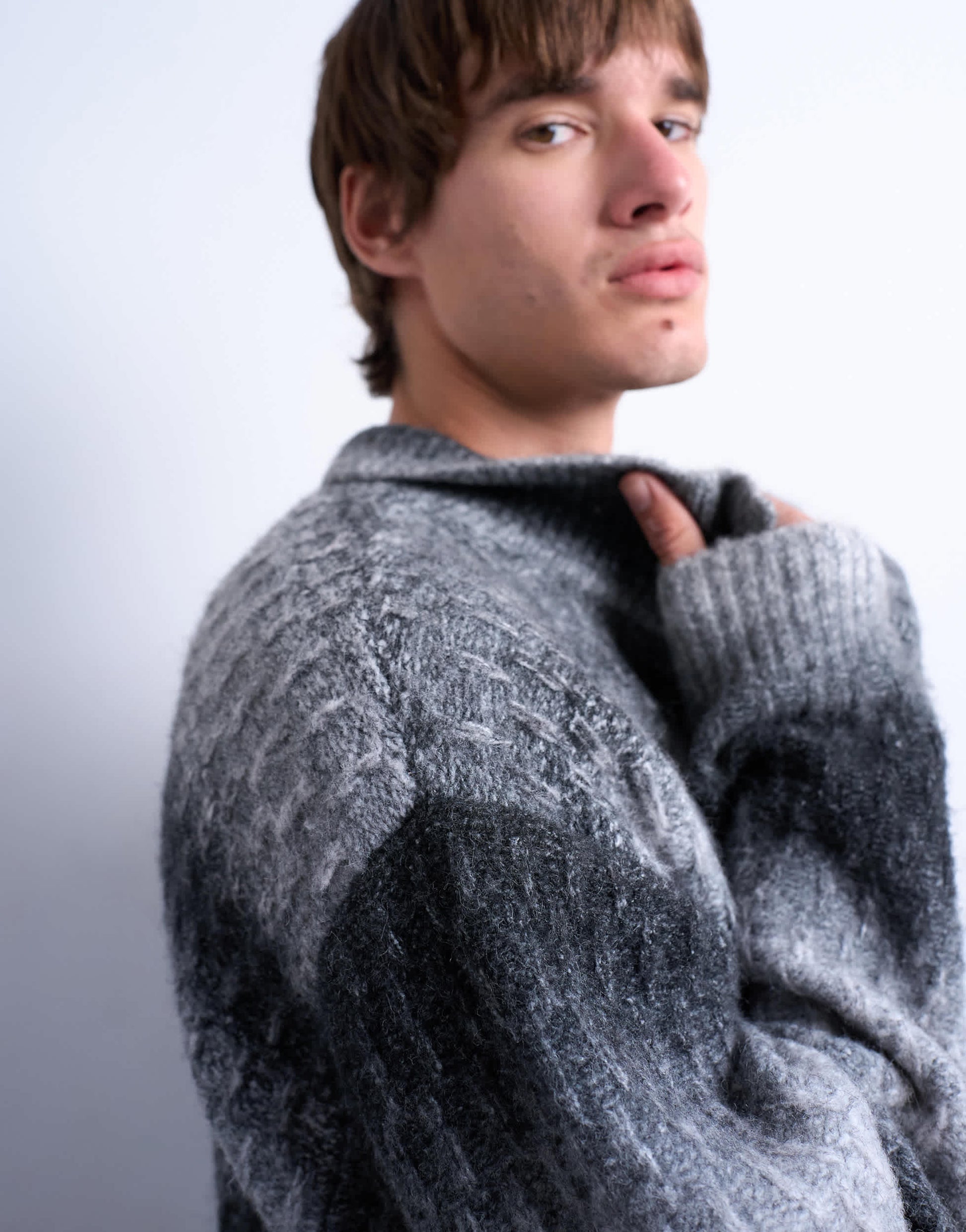 Topman knitted blend zip through cardigan in grey