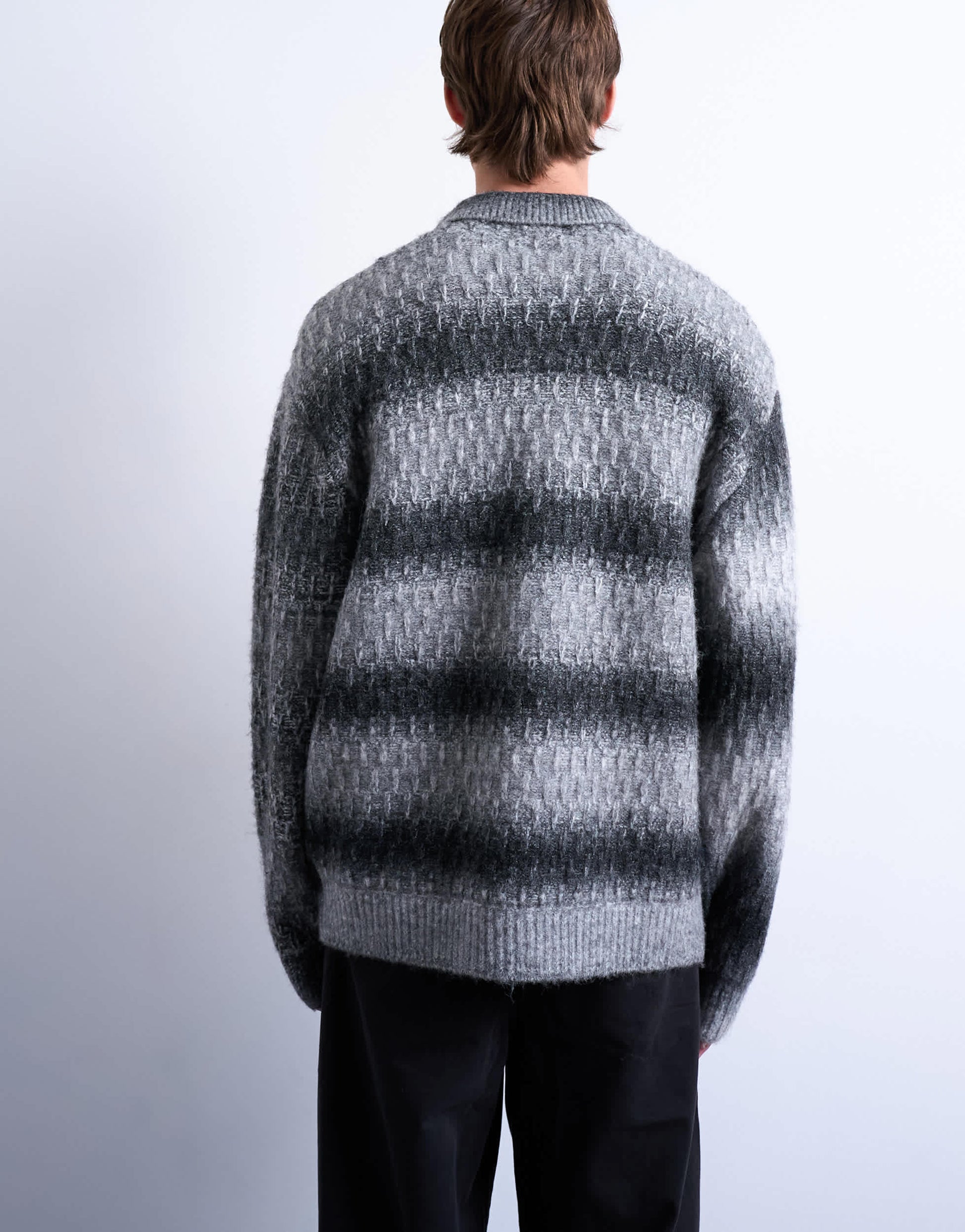 Topman knitted blend zip through cardigan in grey