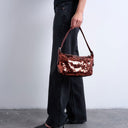 Topshop Sol shoulder sequin bag with leather handle in rust