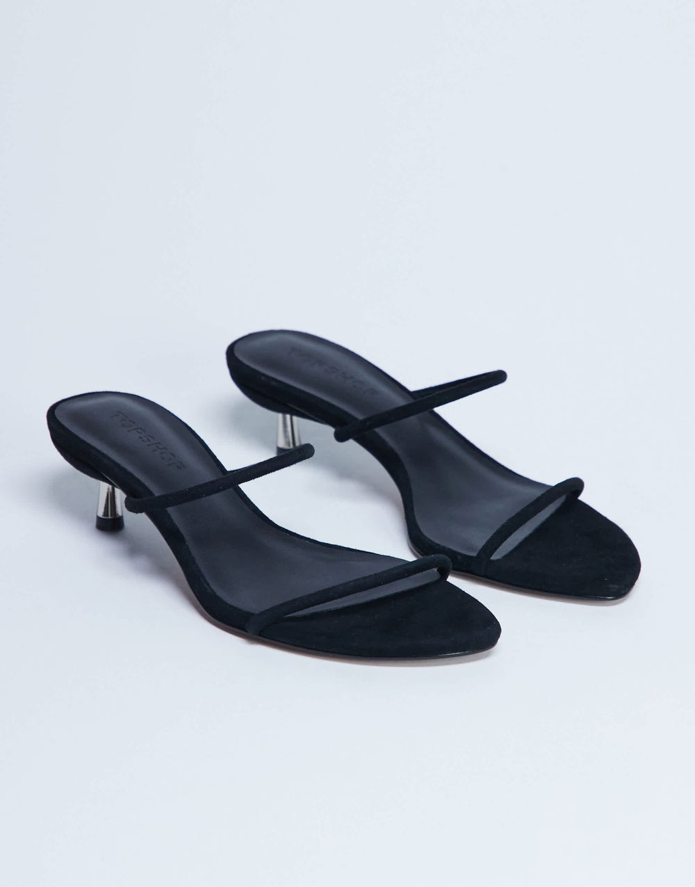 Topshop Ada real suede kitten heel mule in black