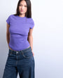 Topshop rib fitted curve hem tee in purple