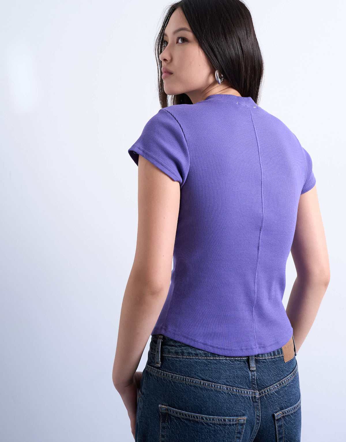 Topshop rib fitted curve hem tee in purple