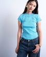 Topshop rib fitted curve hem tee in blue