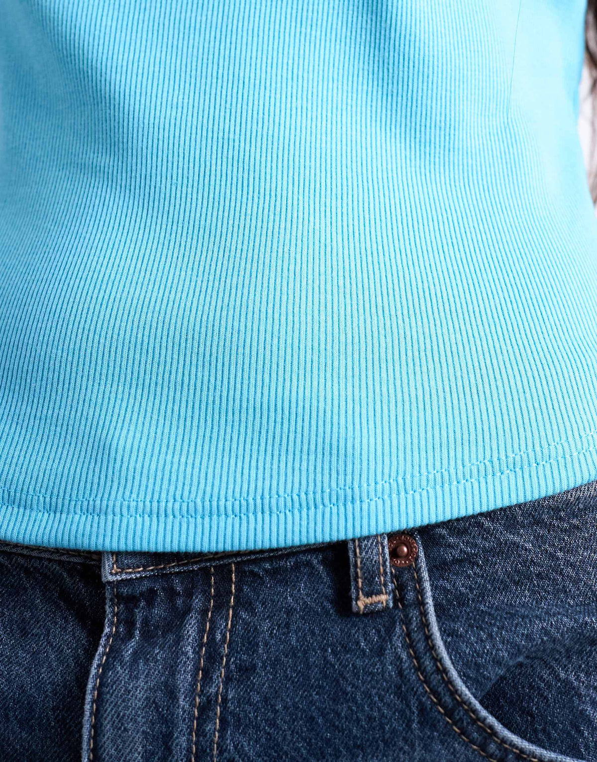 Topshop rib fitted curve hem tee in blue
