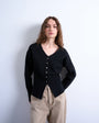 Topshop knitted V neck longline clean cinch waist cardigan in black