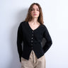 Topshop Strickjacke mit langem, schlichtem Schnitt und V-Ausschnitt sowie Taillengürtel in Schwarz