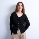 Topshop knitted V neck longline clean cinch waist cardigan in black