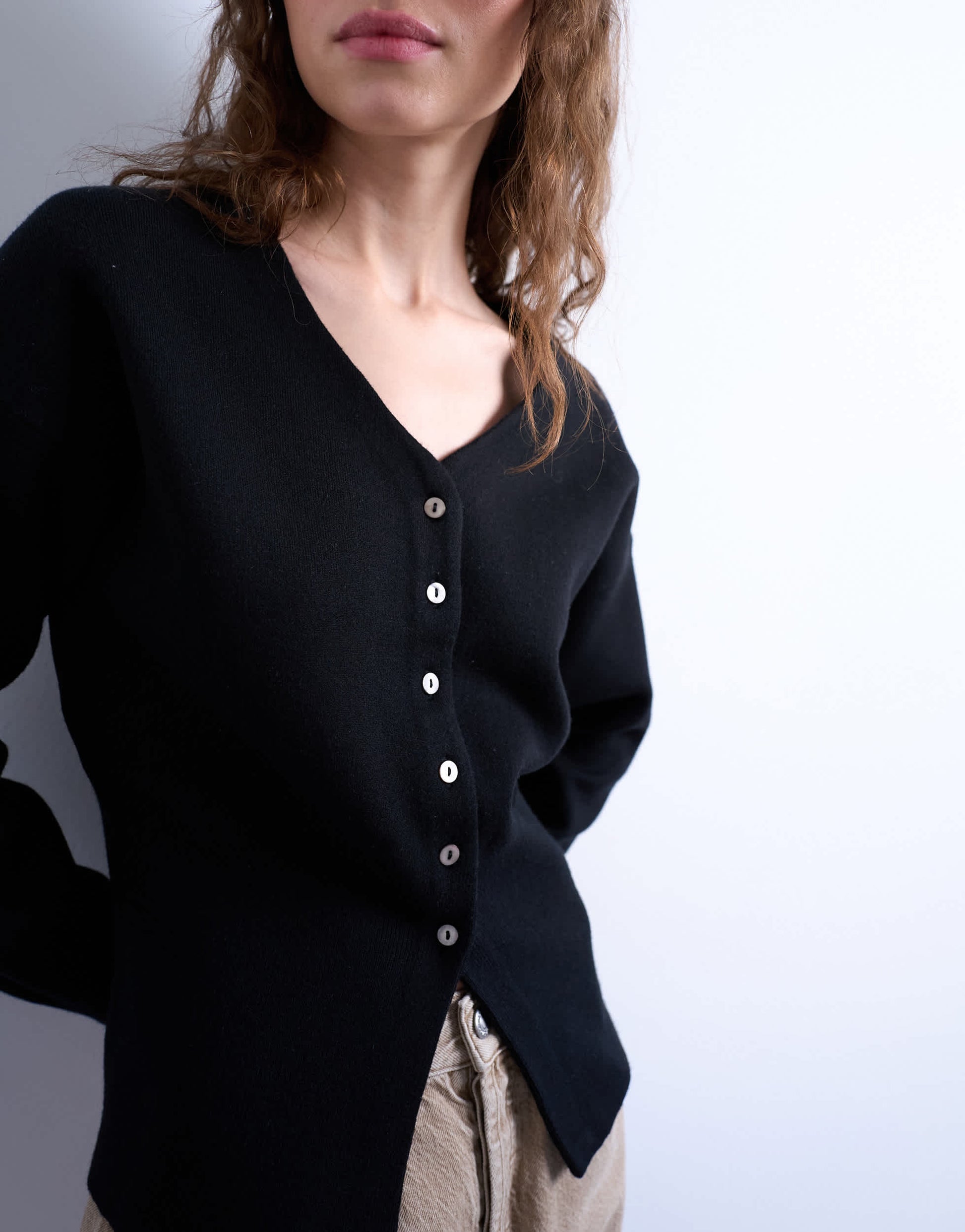 Topshop knitted V neck longline clean cinch waist cardigan in black