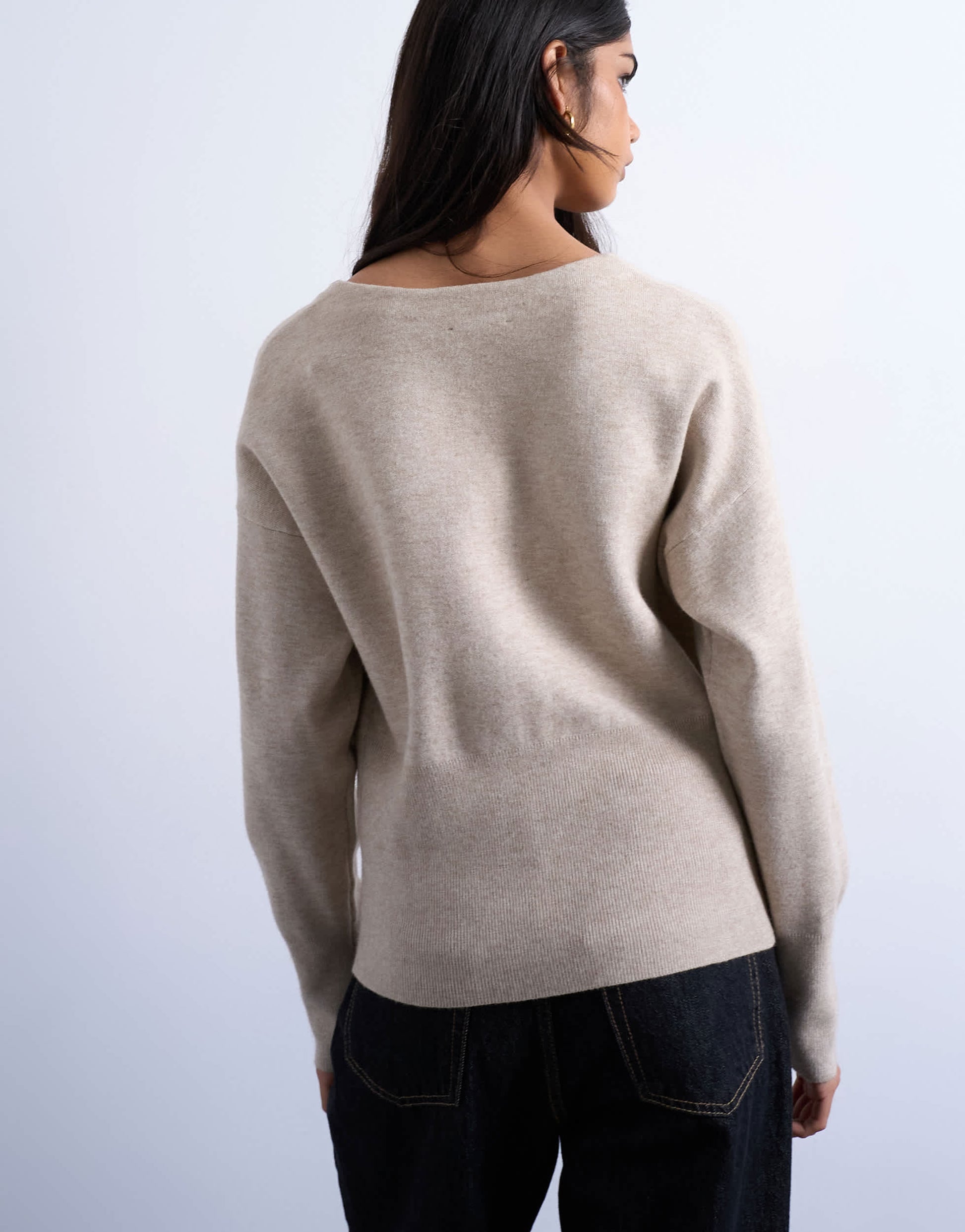 Topshop knitted V neck longline clean cinch waist cardigan in oat