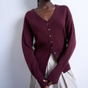 Topshop knitted V neck longline clean cinch waist cardigan in plum