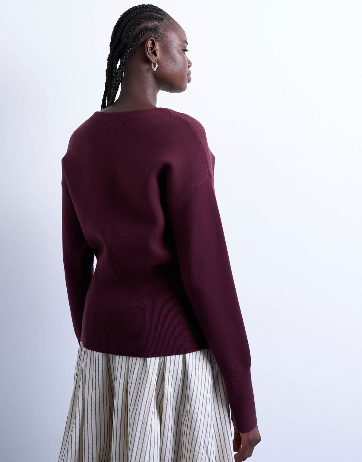 Topshop knitted V neck longline clean cinch waist cardigan in plum