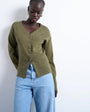 Topshop knitted V neck longline clean cinch waist cardigan in green