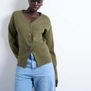 Topshop knitted V neck longline clean cinch waist cardigan in green