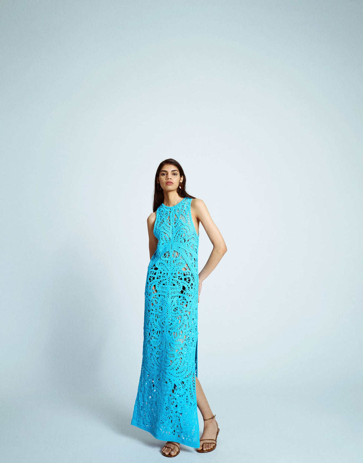 Topshop knitted premium crochet maxi dress in Blue