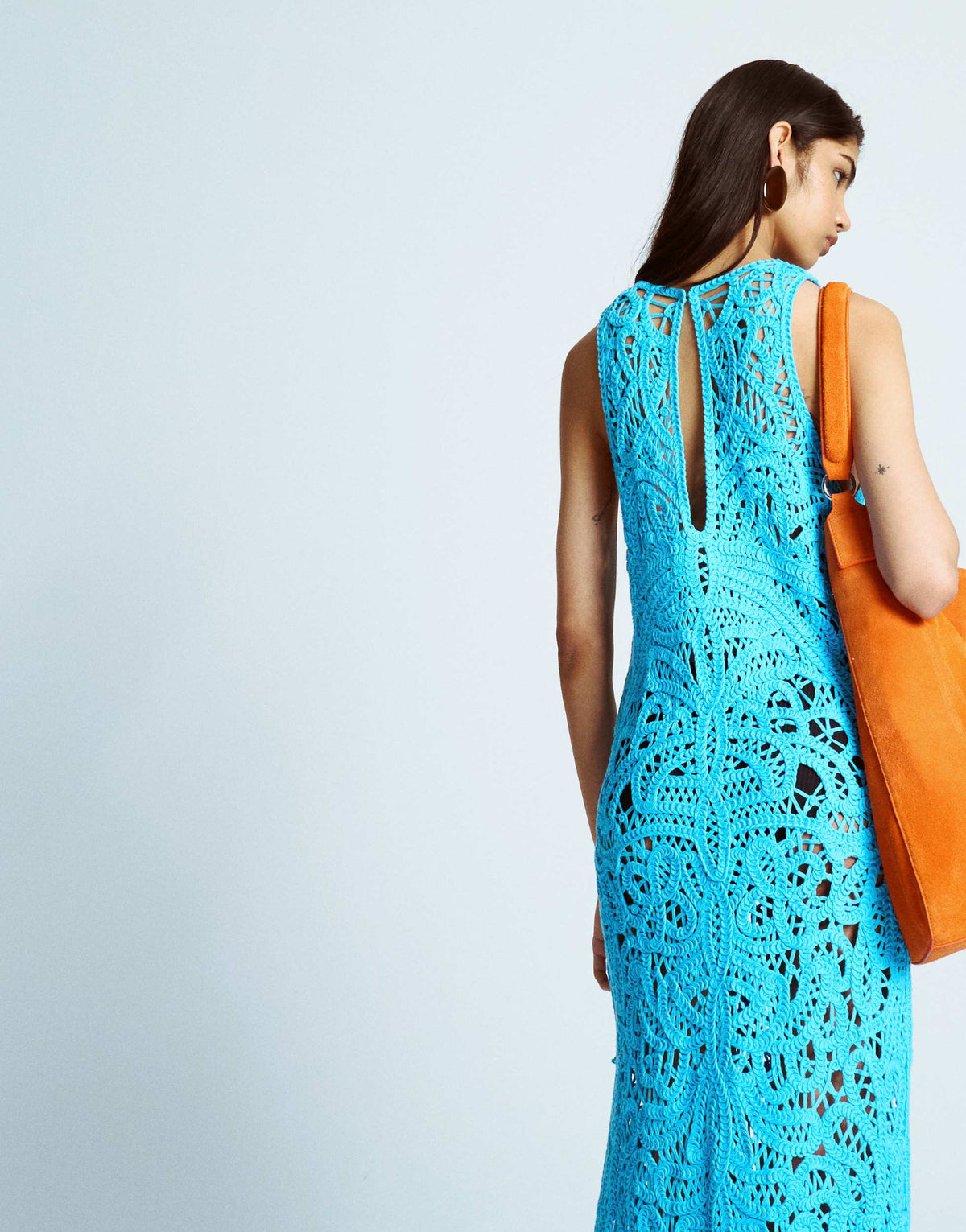 Topshop knitted premium crochet maxi dress in Blue