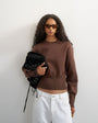 Topshop knitted clean cinch waist batwing sleeve jumper in chocolate