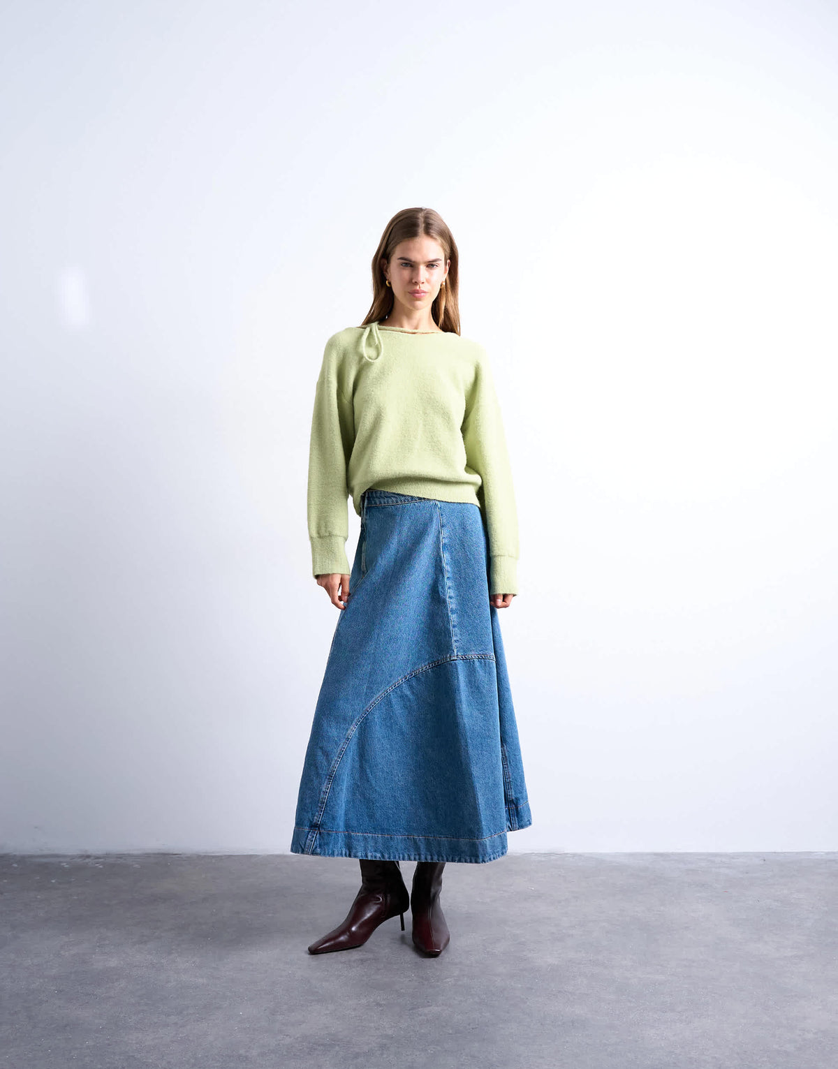 Topshop knitted tie neck jumper in green